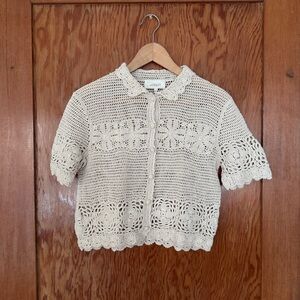 THE GREAT. Crochet Polo blouse top